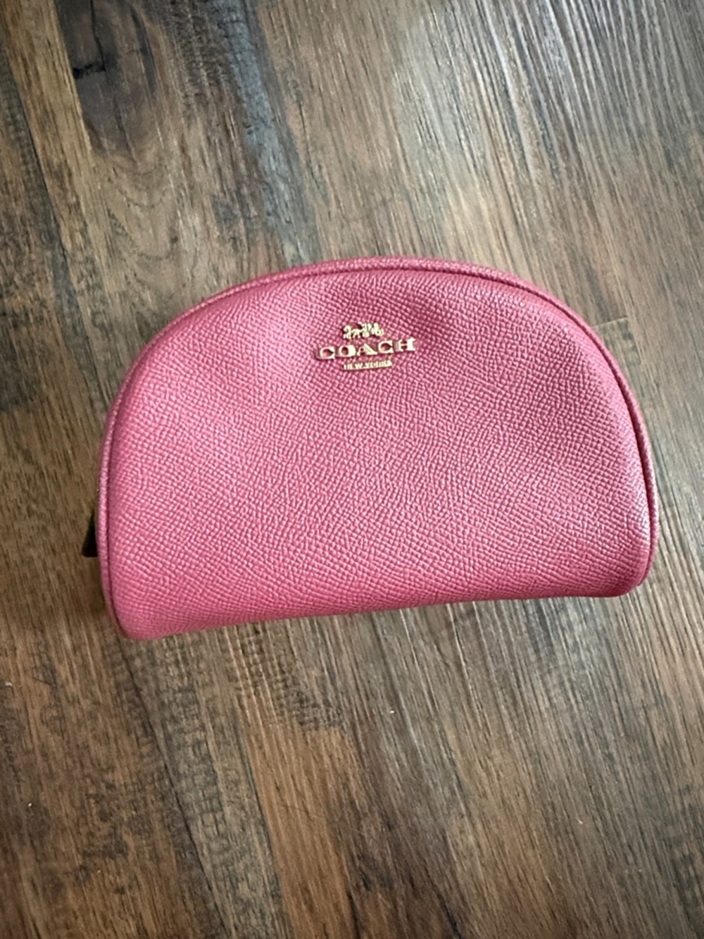 Coach Pebbled Leather Cosmetic Pouch in Rose Pink with Gold Logo
